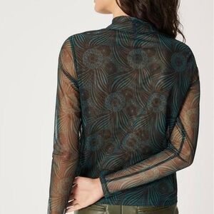 Anthropologie Gauzy Turtleneck Sheer Floral Mesh Small